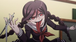 To show that she's crazy. She sticks her tongue out because it's anime and that's what they do.