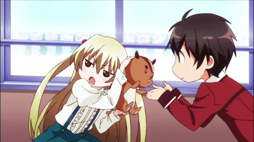 Chifuyu using stuffed animal to talk while mad at Andou
